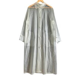 Vintage Aqua Sheen clear vinyl rain slicker LG 60s mod see through trench coat